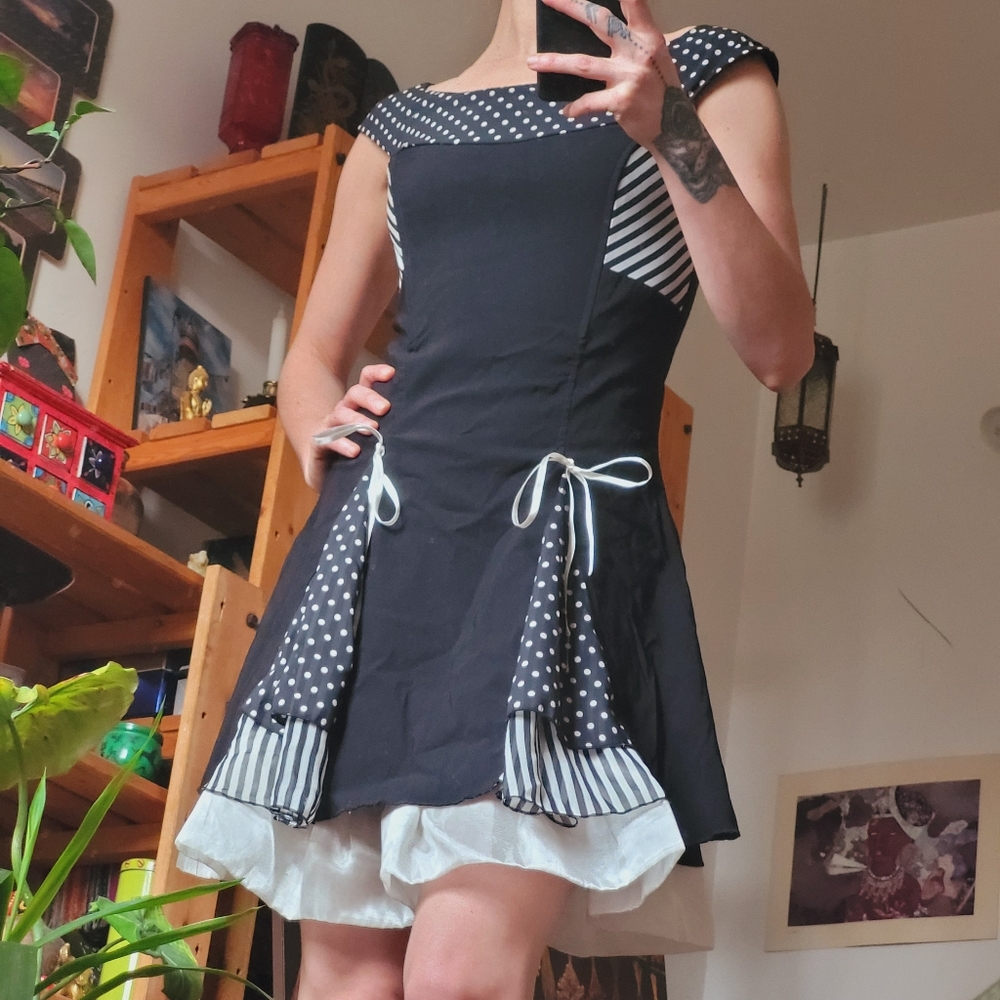 Just Side Whimsygoth Y2k Polka Dot and Striped Mini Dress - S - Picture 3 of 8